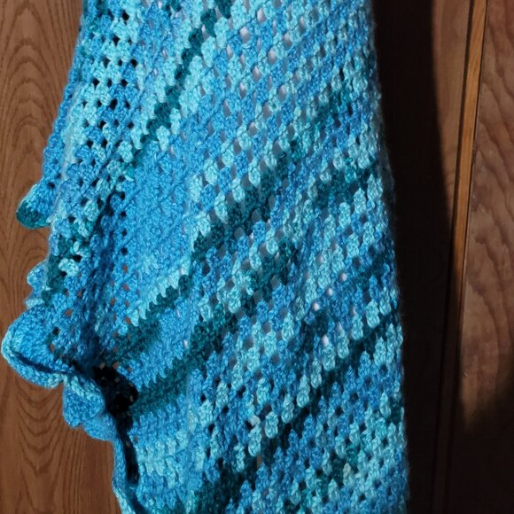 Hand Crocheted Blue Shawl Wrap - Picture 9 of 14